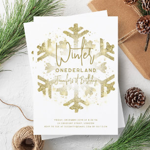 Gold Winter ONEDERLAND 1. Geburtstag IMITATE Glitz Einladung