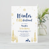 Gold Winter Onederland 1st Boy Birthday Einladung (Stehend Vorderseite)