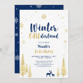 Gold Winter Onederland 1st Boy Birthday Einladung (Vorne/Hinten)
