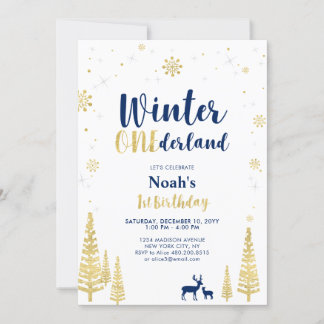 Gold Winter Onederland 1st Boy Birthday Einladung