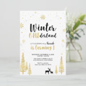 Gold Winter Onederland 1st Boy Birthday Einladung (Stehend Vorderseite)