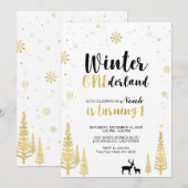 Gold Winter Onederland 1st Boy Birthday Einladung (Vorne/Hinten)