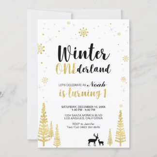 Gold Winter Onederland 1st Boy Birthday Einladung
