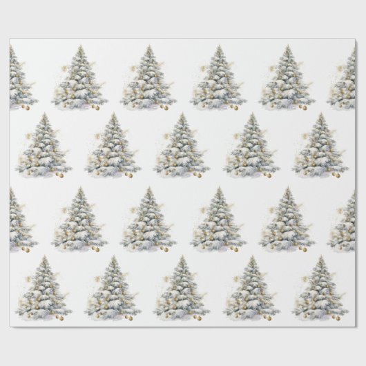 Gold Winter Pine Tree Geschenkpapier (Flach)