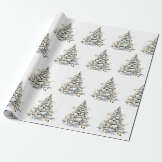 Gold Winter Pine Tree Geschenkpapier (Ungerollt)