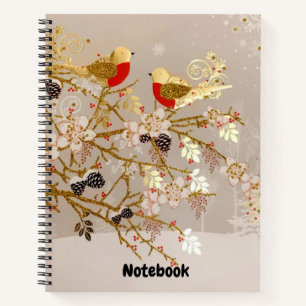 Gold Winter Snow Birds Weihnachten Notizblock