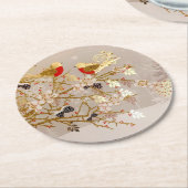 Gold Winter Snow Birds Weihnachten Runder Pappuntersetzer (Angewinkelt)