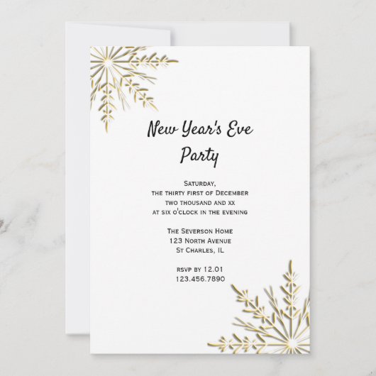 Gold Winter Snowflakes Silvester Party Einladung (Vorderseite)