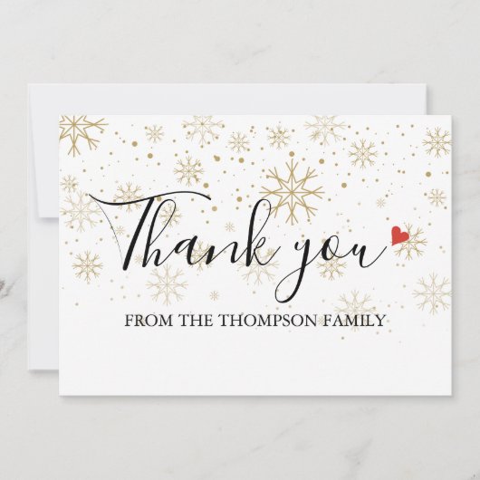 Gold Winter Snowflakes Weihnachtsfeiertag Dankeskarte (Vorderseite)