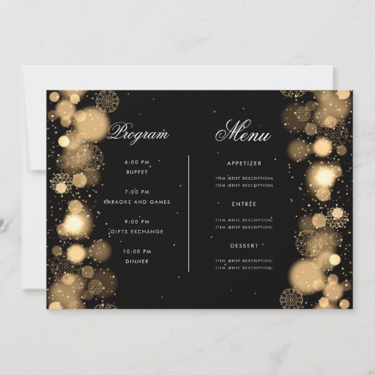 Gold Winter Weihnachten Party Einladung Programm & (Rückseite)