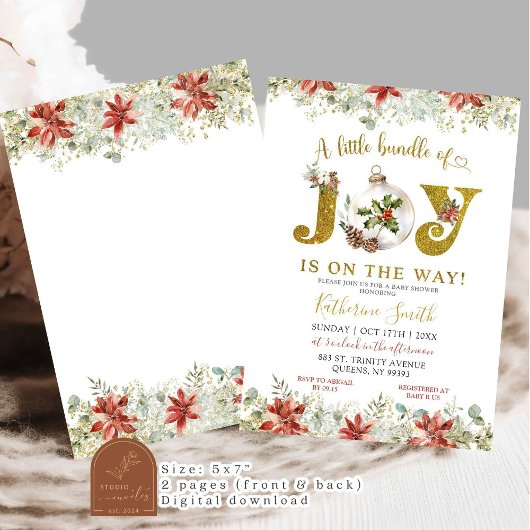 Gold Winter Weihnachtsschmuck Joy Baby Shower Einladung