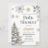 Gold Winter Wonderland Baby Shower Einladung (Vorderseite)
