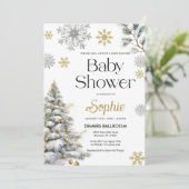 Gold Winter Wonderland Baby Shower Einladung (Stehend Vorderseite)