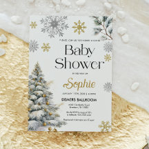 Gold Winter Wonderland Baby Shower Einladung