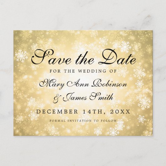 Gold Winter Wonderland Elegant Save the Date Ankündigungspostkarte (Vorderseite)