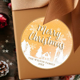 Gold Winter Wonderland Frohe Weihnachtsklassiker R Runder Aufkleber