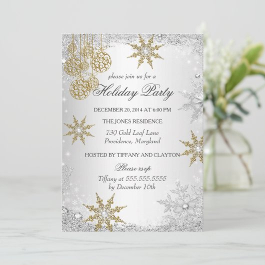 Gold Winter Wonderland Weihnachtsfeier 5 Einladung (Stehend Vorderseite)