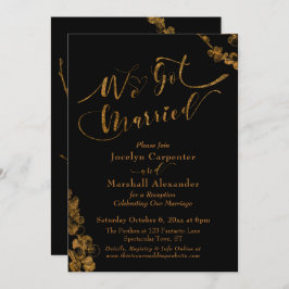 Gold Wir Got Verheiratet mit Botanicals auf Black Einladung