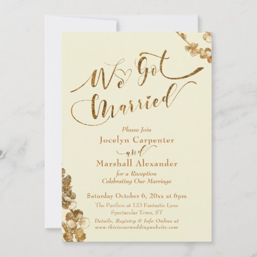 Gold Wir Got Verheiratet mit Botanicals, Elfenbein Einladung (Vorderseite)
