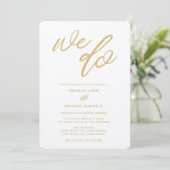 Gold Wir machen Script Beach Hochzeit Einladung (Stehend Vorderseite)