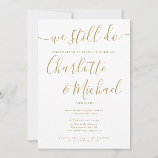 Gold wir noch Skript Vow Erneuerung Anniversary Einladung (Vorderseite)