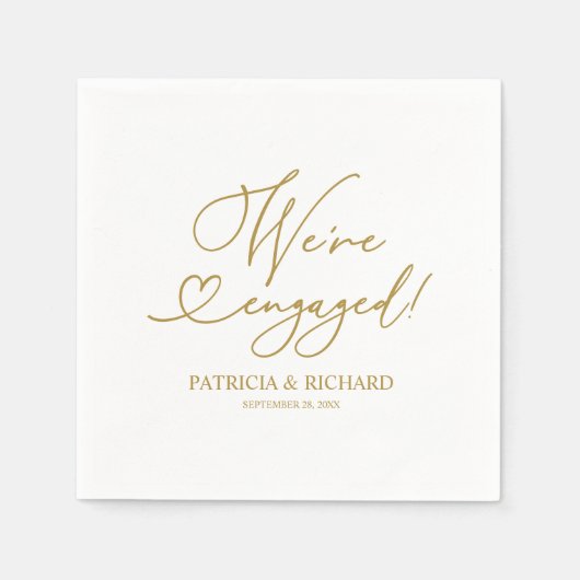 Gold Wir sind Verlobte Engagement Party Napkins Serviette (Vorderseite)