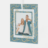 Gold Wirbel Foto Blue Ornament Aus Glas (Vorderseite links)