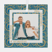 Gold Wirbel Foto Blue Ornament Aus Glas (Rückseite)