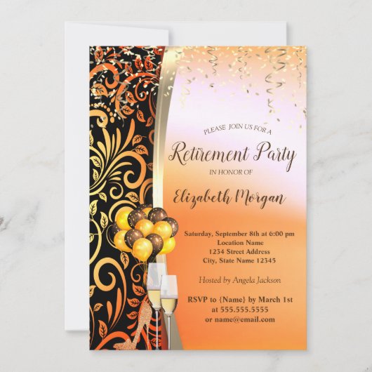 Gold-Wirbel Glas, hohe Absätze, Party für die Alte Einladung (Vorderseite)