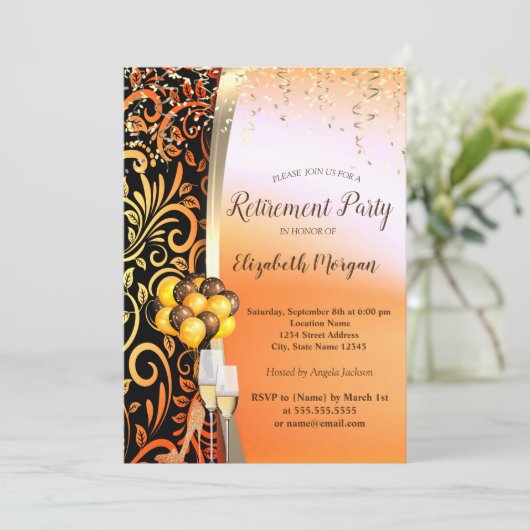 Gold-Wirbel Glas, hohe Absätze, Party für die Alte Einladung (Stehend Vorderseite)