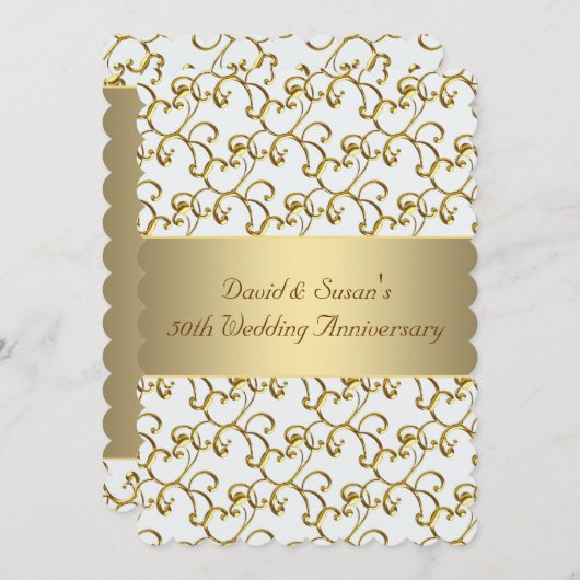 Gold Wirbel Gold 50. Hochzeitliches Party Einladung (Vorne/Hinten)