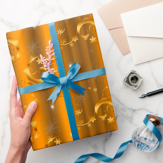 Gold Wirbel und Stars Luxuriöse Weihnachten Geschenkpapier