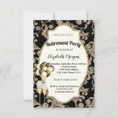 Gold-Wirbel Wine Glas , Ballons, Party für die Alt Einladung (Vorderseite)