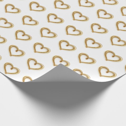 Gold Wired Hearts auf Weiß Geschenkpapier (Ecke)