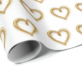 Gold Wired Hearts auf Weiß Geschenkpapier (Rolleneckpunkt)