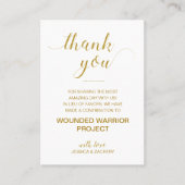 Gold Wohltätigkeit spenden Danke Hochzeit Platzkarte (Vorderseite)