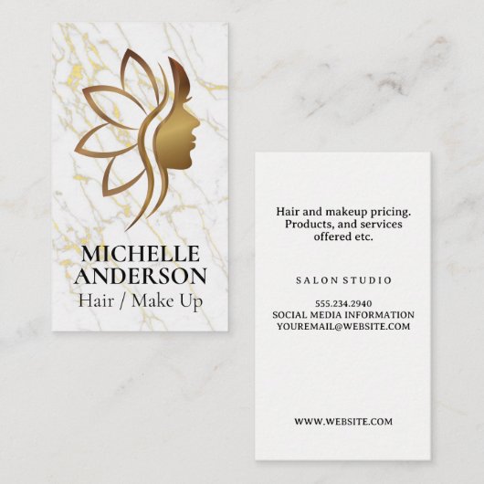 Gold Woman Beauty Salon Logo Visitenkarte (Vorne/Hinten)