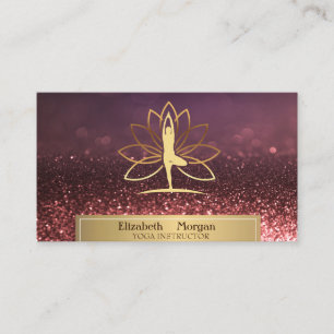 Gold Women Silhouette Lotus Yoga Instructor Bokeh Visitenkarte