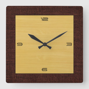 Gold Wood Grain Modern Burlap Border Quadratische Wanduhr