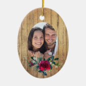 Gold Wood Rote Rose Frame Foto Template Urlaub Keramik Ornament (Vorne)