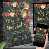 Gold Woodland Spanish Feliz Navidad Weihnachtskart Einladung