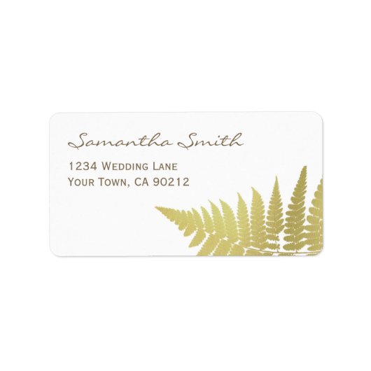 Gold Woodland Wedding Fern Adressaufkleber (Vorne)