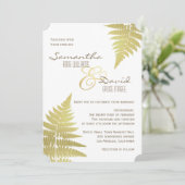 Gold Woodland Wedding Fern Einladung (Stehend Vorderseite)