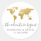 Gold World Map Adventure beginnt Runder Aufkleber (Vorderseite)