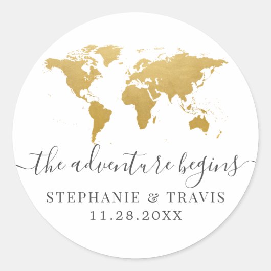 Gold World Map Adventure beginnt Runder Aufkleber (Vorderseite)