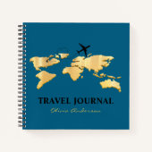 Gold World Map & Airplane, Travel Journal, Custom Notizblock (Vorderseite)
