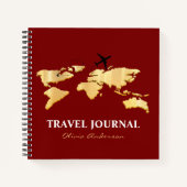 Gold World Map & Airplane, Travel Journal, Custom Notizblock (Vorderseite)