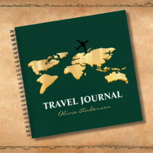 Gold World Map & Airplane, Travel Journal, Custom
