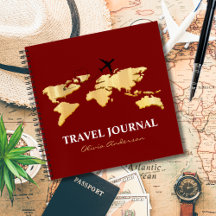 Gold World Map & Airplane, Travel Journal, Custom