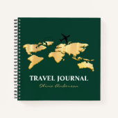 Gold World Map & Airplane, Travel Journal, Custom Notizblock (Vorderseite)